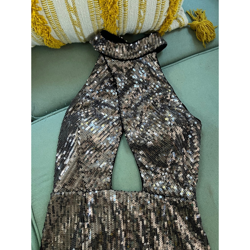 Women's X by NBD Silver Sequin Halter Mini Dress S - Picture 2 of 4